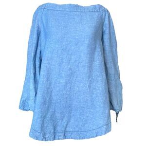 FREE PEOPLE Women’s Off The Shoulder Blue Denim Long Sleeve Blouse Size Small